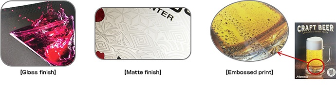 Gloss finish, Matte finish, Embossed print