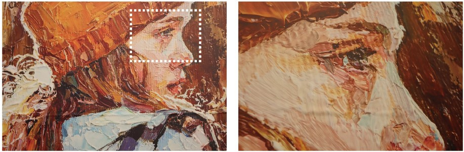 2.5D print that combines texture print and smoother bumps and dips