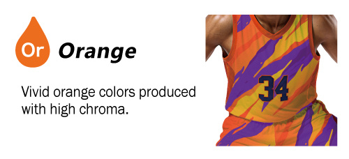 Orange: Vivid orange colors produced with high chroma.