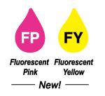 Featuring fluorescent pink and yellow inks
