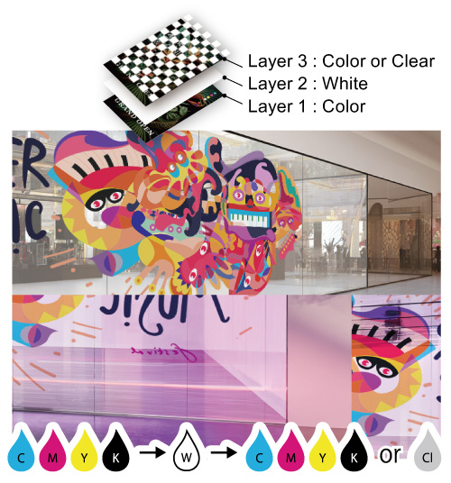 Vibrant event signage, viewed from both sides.