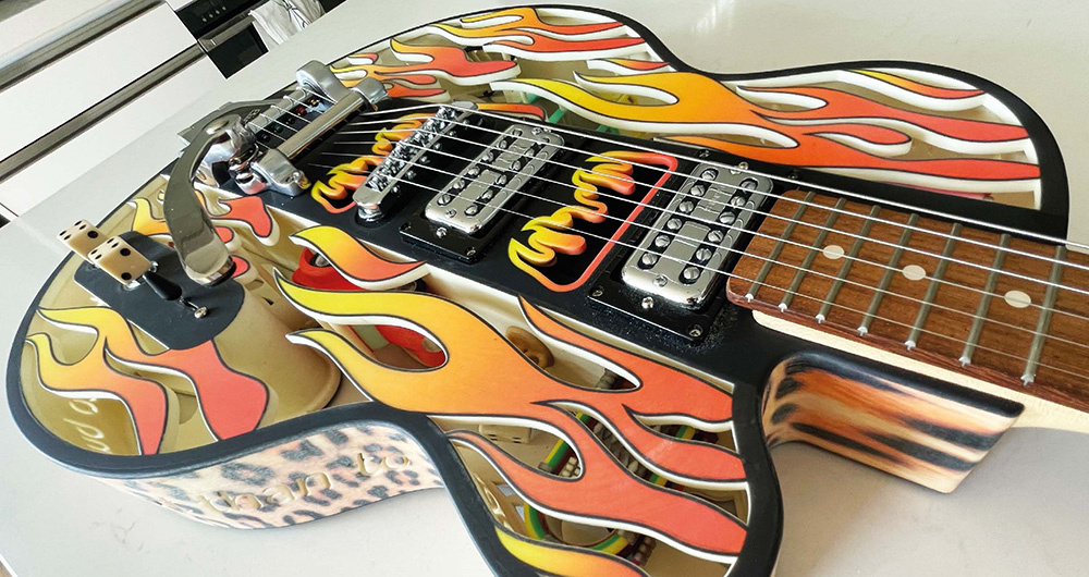 The American Graffiti 2.0 guitar printed in full-color on the 3DUJ-553, eliminating the need for hand painting